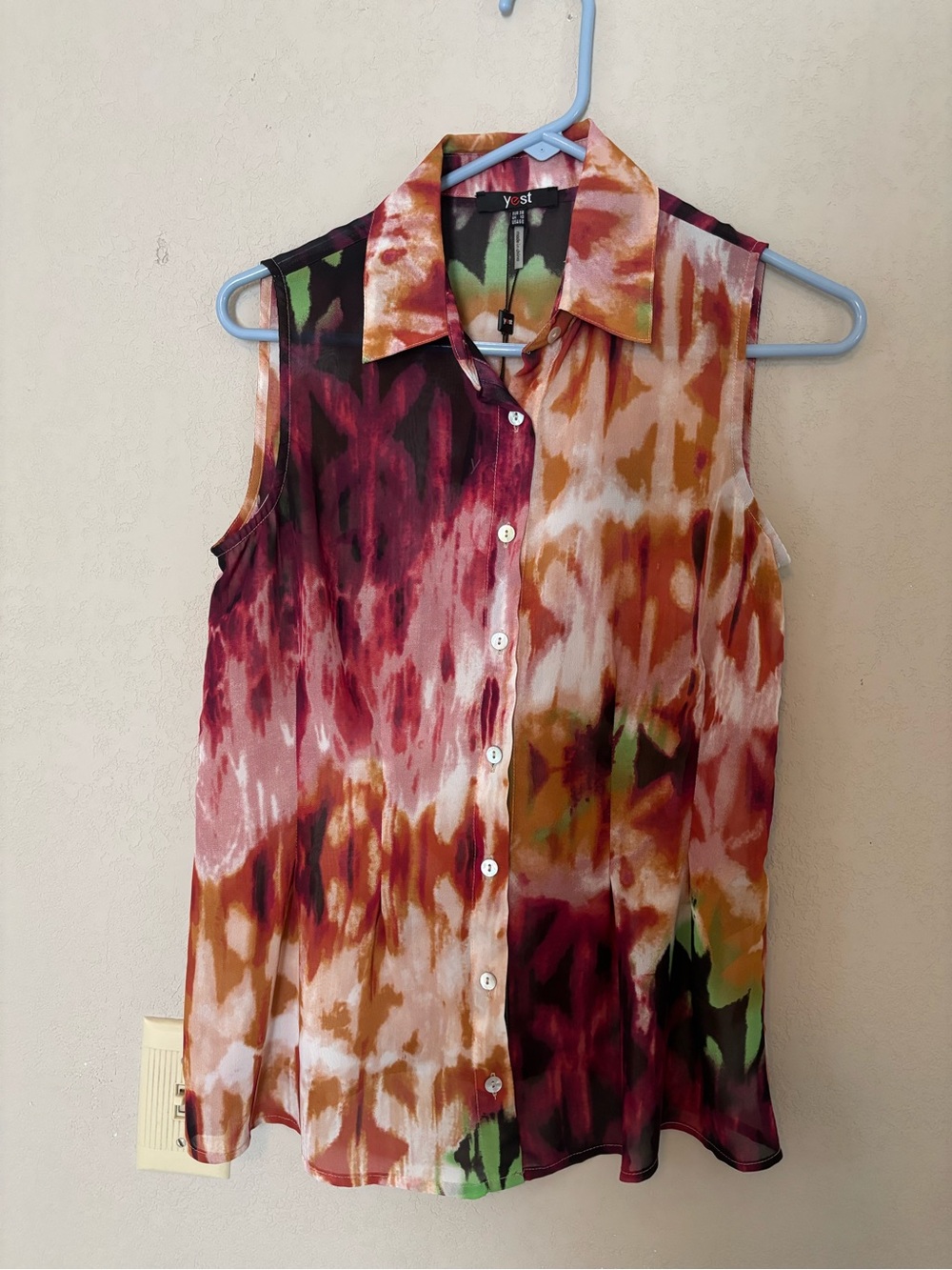 Vero Moda Sleeveless Button-Down Tie-Dye Shirt — Multicolor